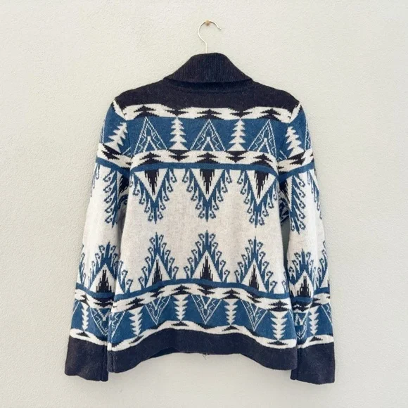 Pendleton Cardigan Sweater Wool Alpaca Knit Aztec Southwestern Country Blue L - Picture 2 of 8